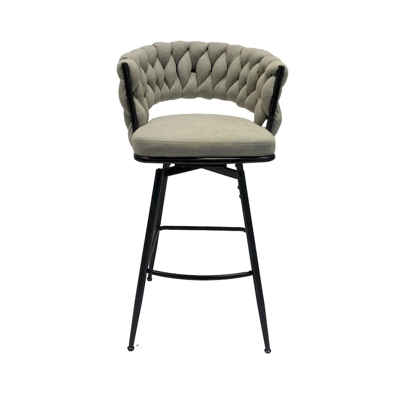 2 Woven Bar Stool,Black Legs No Adjustable Chairs,360 Swivel Upholstered Bar Chair Counter Stool Arm Chairs With Back Footrest