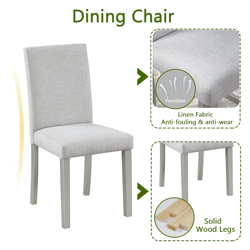 5 Piece Wooden Dining Table Set, Kitchen Table Set with a Rectangular Table and 4 Upholstered Chairs