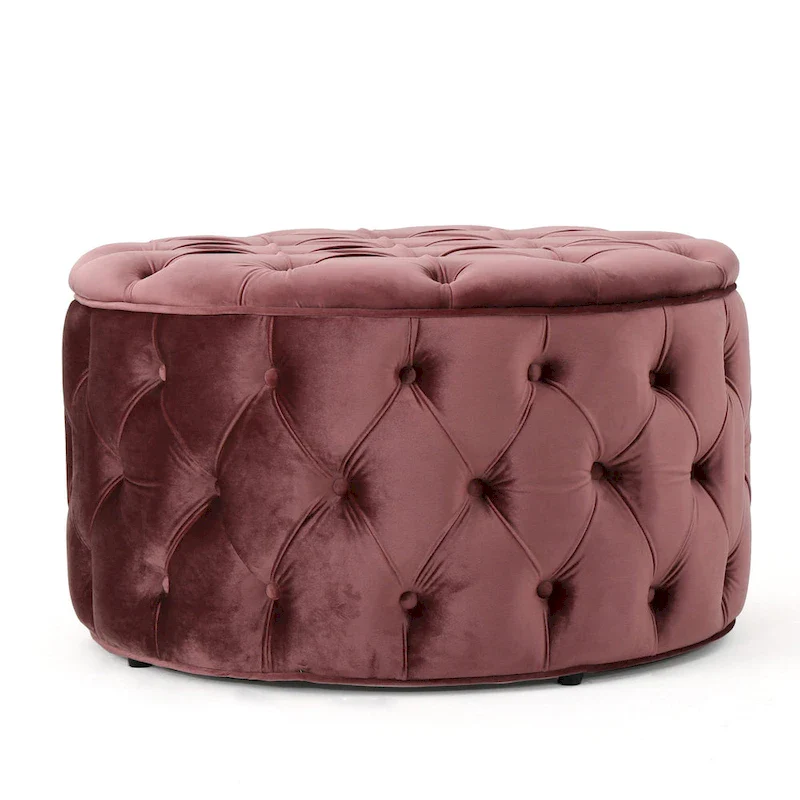 Zelfa Modern Glam Tufted Velvet Round Ottoman by Christopher Knight Home