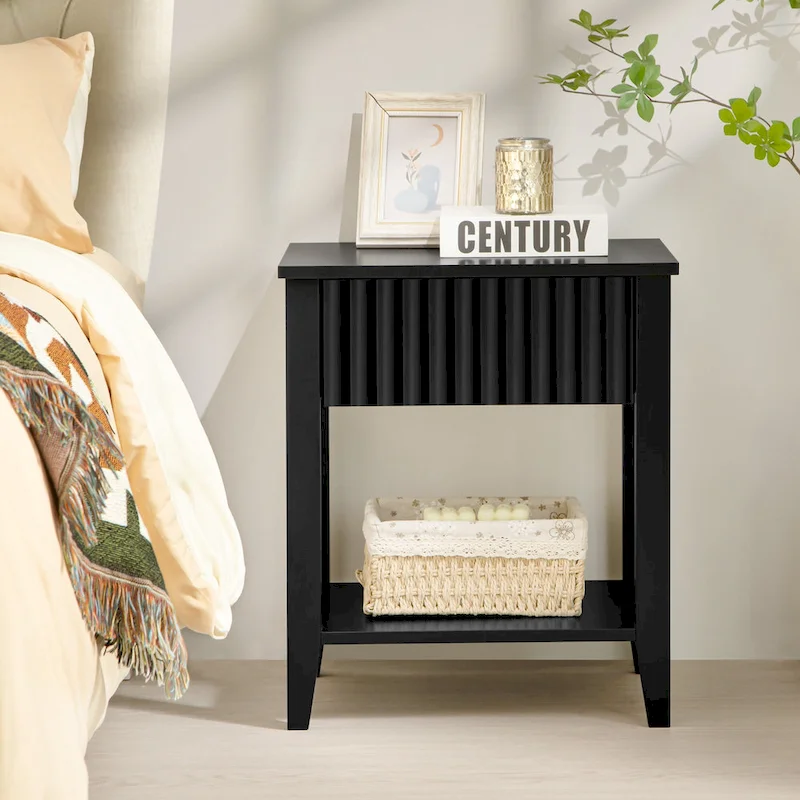 A Simple Design Pure White Black Nightstand Lightweight Versatile Storage