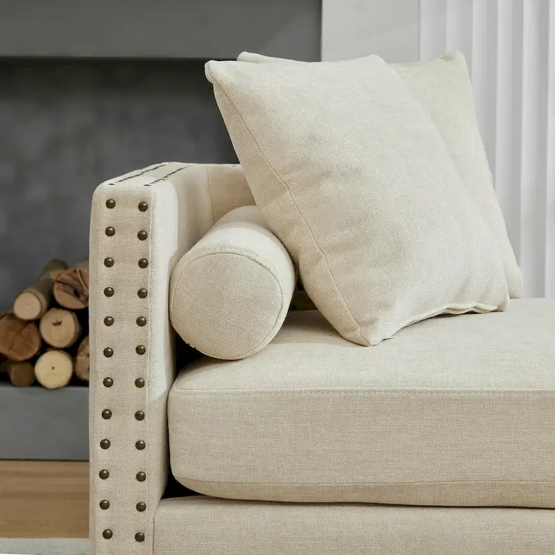 Upholstered Chaise Lounge with Nailhead Trim