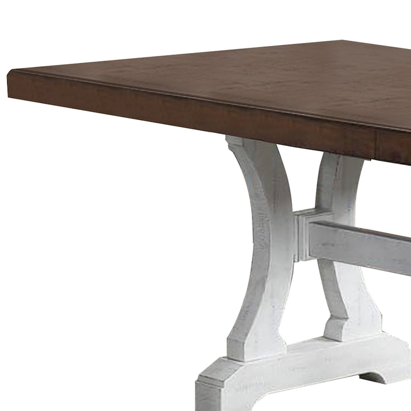 Dining Table with Trestle Base and Extension Leaf, Black and Brown