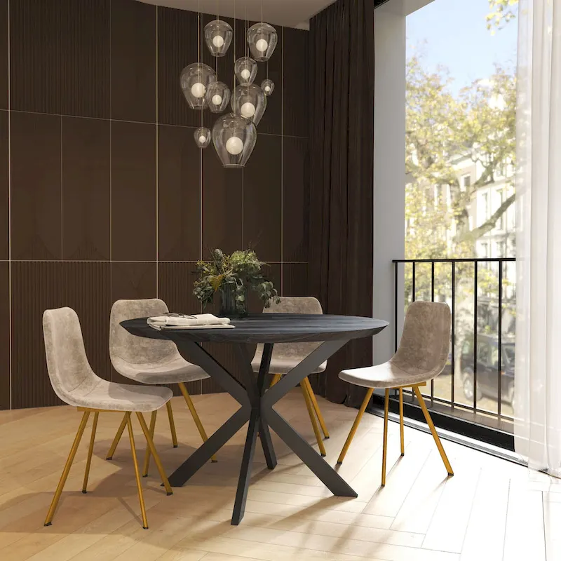 Leather Dining Chair Set of 4 With Gold Metal Legs Modern Accent Side Chair