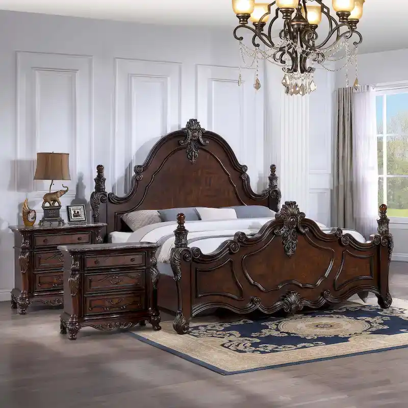 Furniture of America Eugene Traditional 3-Piece Dark Cherry Wood Panel Bedroom Set