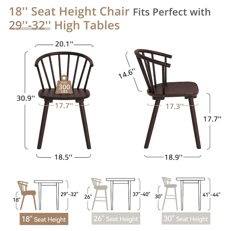 Modern Kitchen Wooden Spindle Back Armless Set of 4 Dining Chairs