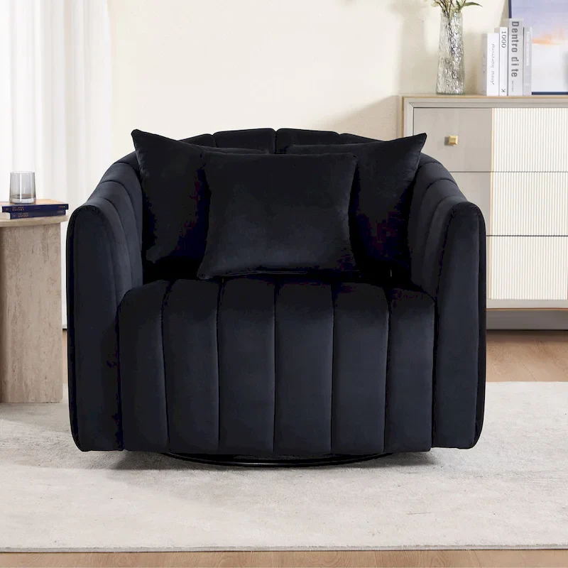 Modern Velvet Swivel Accent Chair,Sofa Chair with Pillows