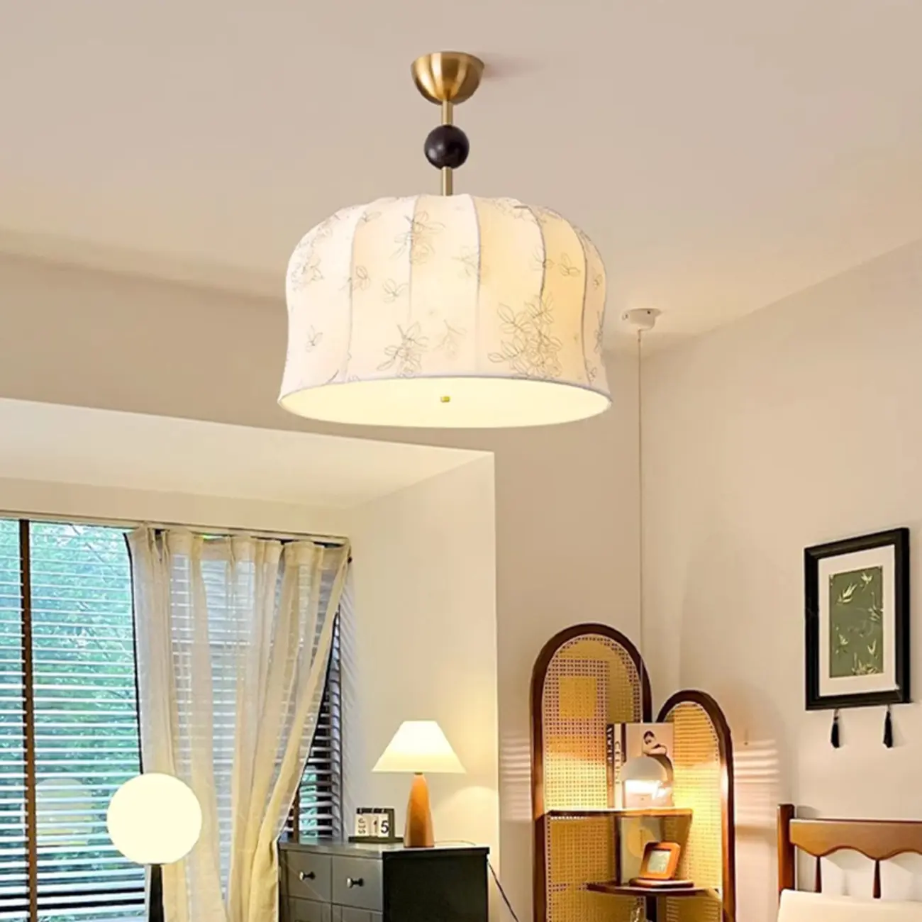 Rustic Beige Geometric Dome Fabric Chandelier