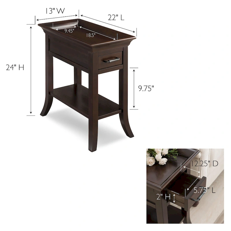 Leick Home One Drawer Traditional Cherry Tray Edge Side Table with Shelf