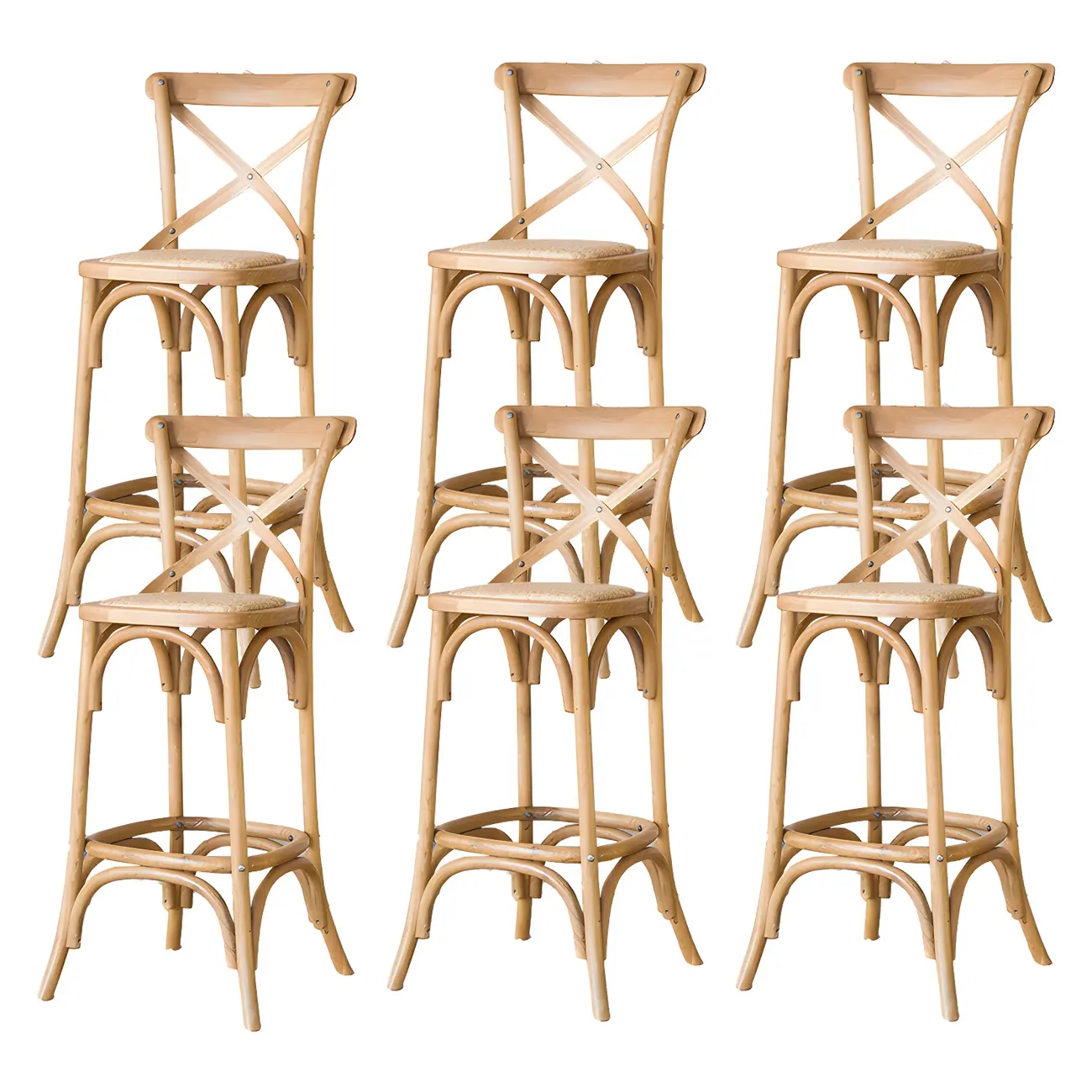 Rustic Solid Wood Wicker Cross Back Bar Stool in Brown/ Grey