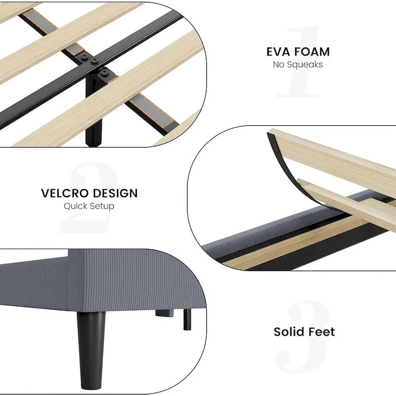 Wooden Bed Frame with Upholstered Headboard