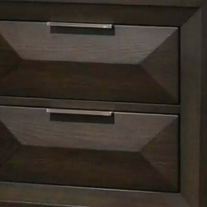 Royal Hampton Nightstand, 2 Bevel Drawers, Nickel Handles, Espresso Brown Wood