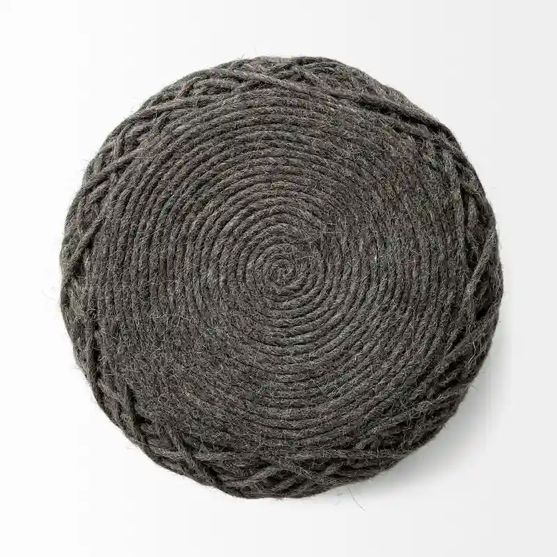 Mercana Allium Brown Woven Wool Round Pouf