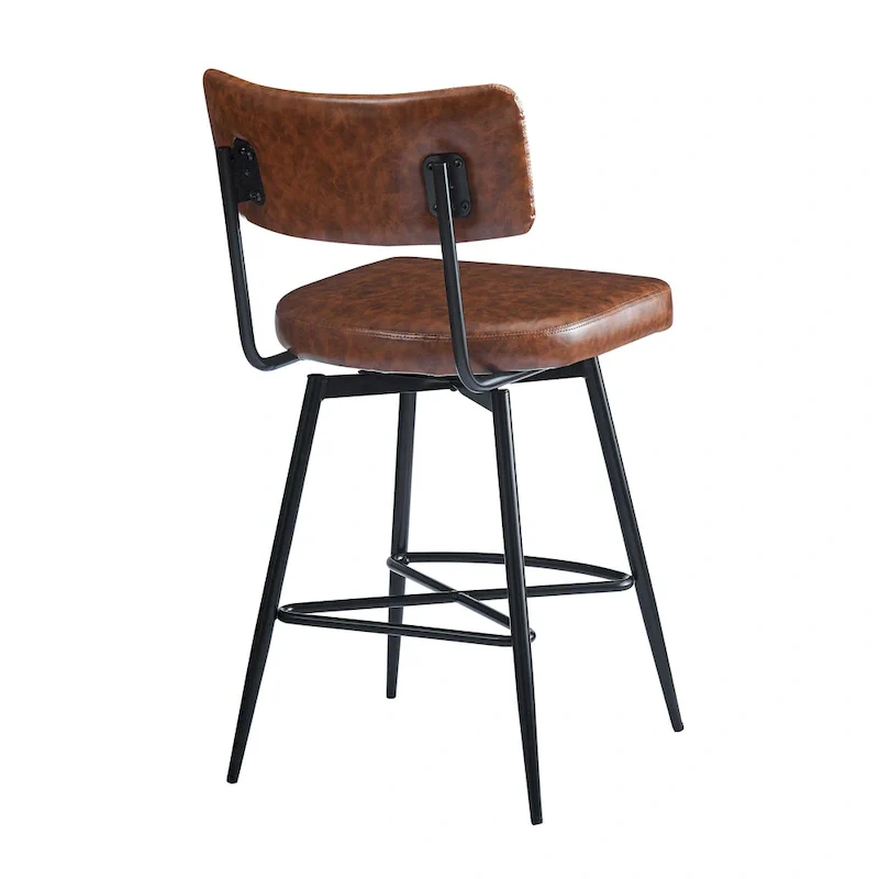 26 Retro Swivel Counter Stools, Set of 2 PU Leather Bar Chairs with Cushioned Seat and Iron Frame
