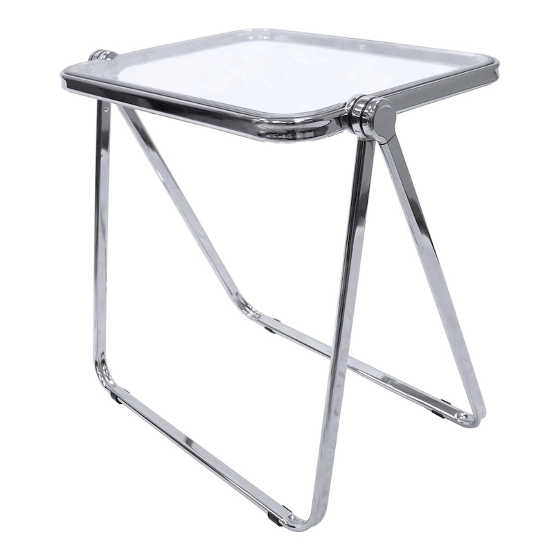 LeisureMod Lawrence Square Plastic Folding End Table with Iron Frame