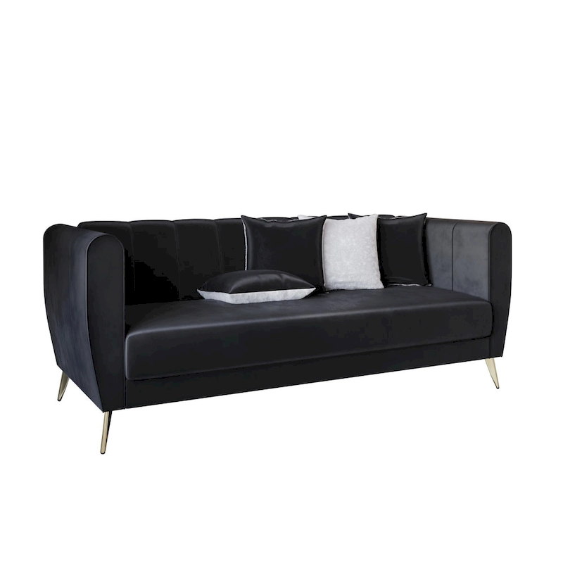 Scarlett Velvet Flared Arm 3-Seater Sofa with 4 Throw Pillow