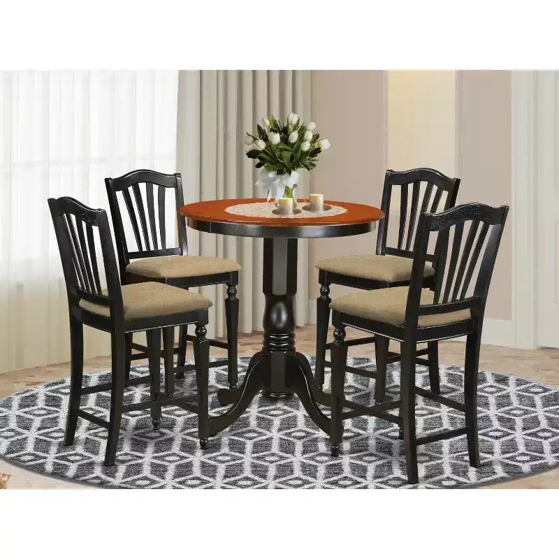 HomeStock 5-Piece Round Black Finish Solid Wood Top Dining table with 4 Chairs