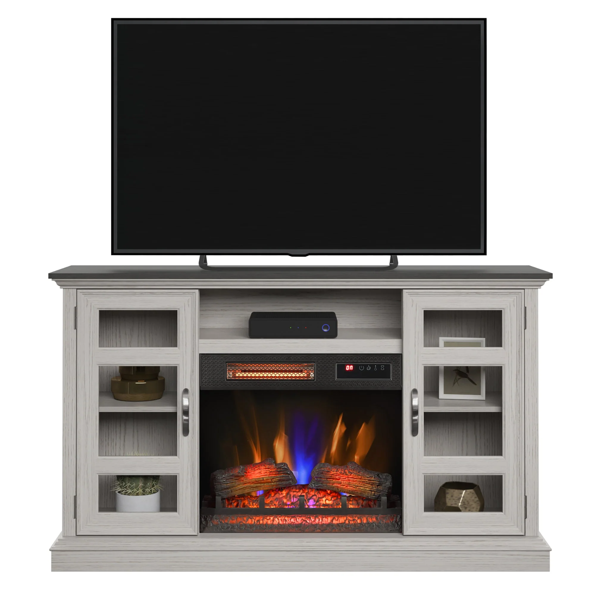 duraflame? Two Tone Wood Oak Electric Fireplace TV Stand with 3D Flames