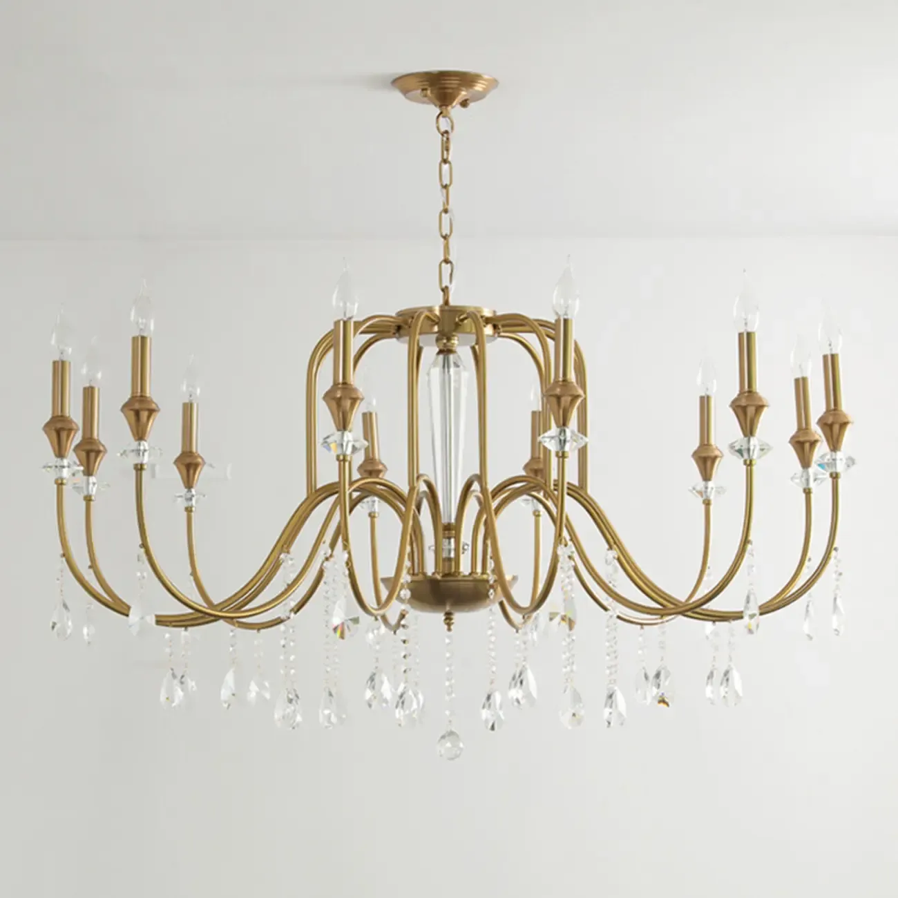 Metallic Alloy Hanging Gold Adjustable Crystal Chandelier
