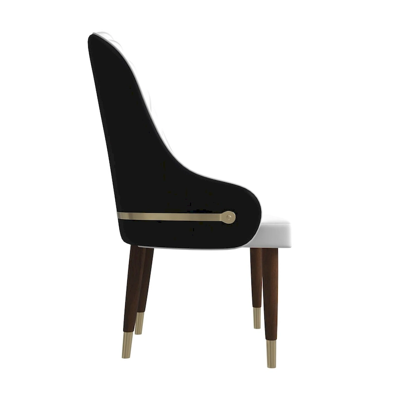 Leather Dining Chair with a Ripple Back and Gold Accents Design Elara Collection