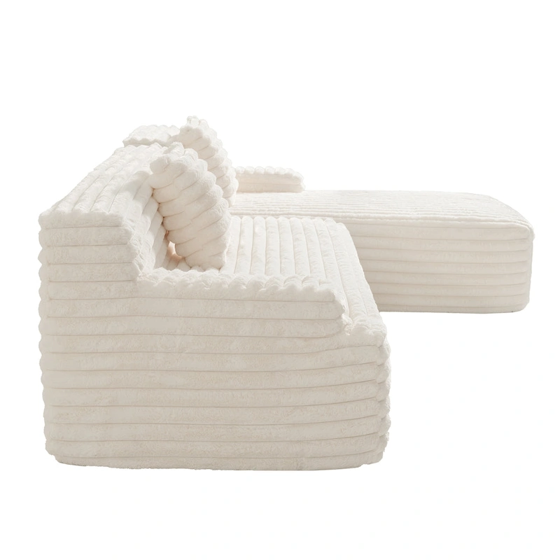 110 Faux Fur Cloud 3-Seater sat L-Shaped Sectional Sofa with Two Included Throw Pillows