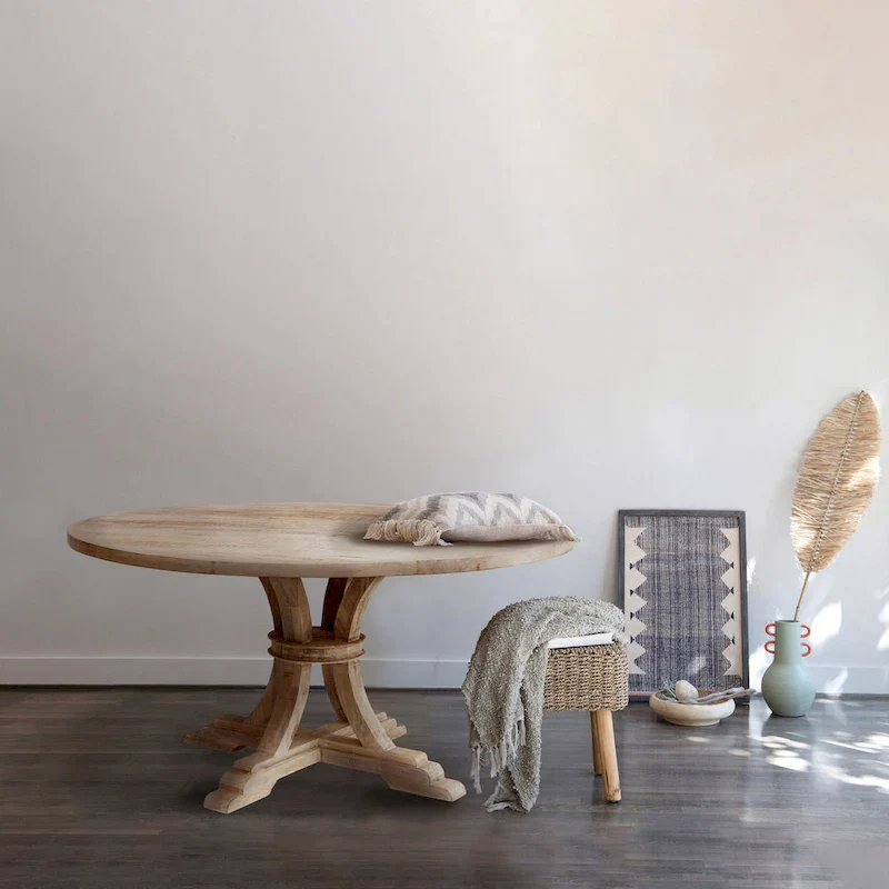 Whitewashed Round Mango Wood Table