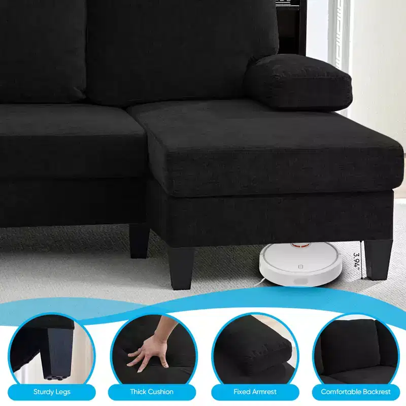 Mjkone 110U-Shaped Sectional Couches,Chenille Upholstered Large 4-Seater Sofa with Double Chaises and Sleepable Armrests