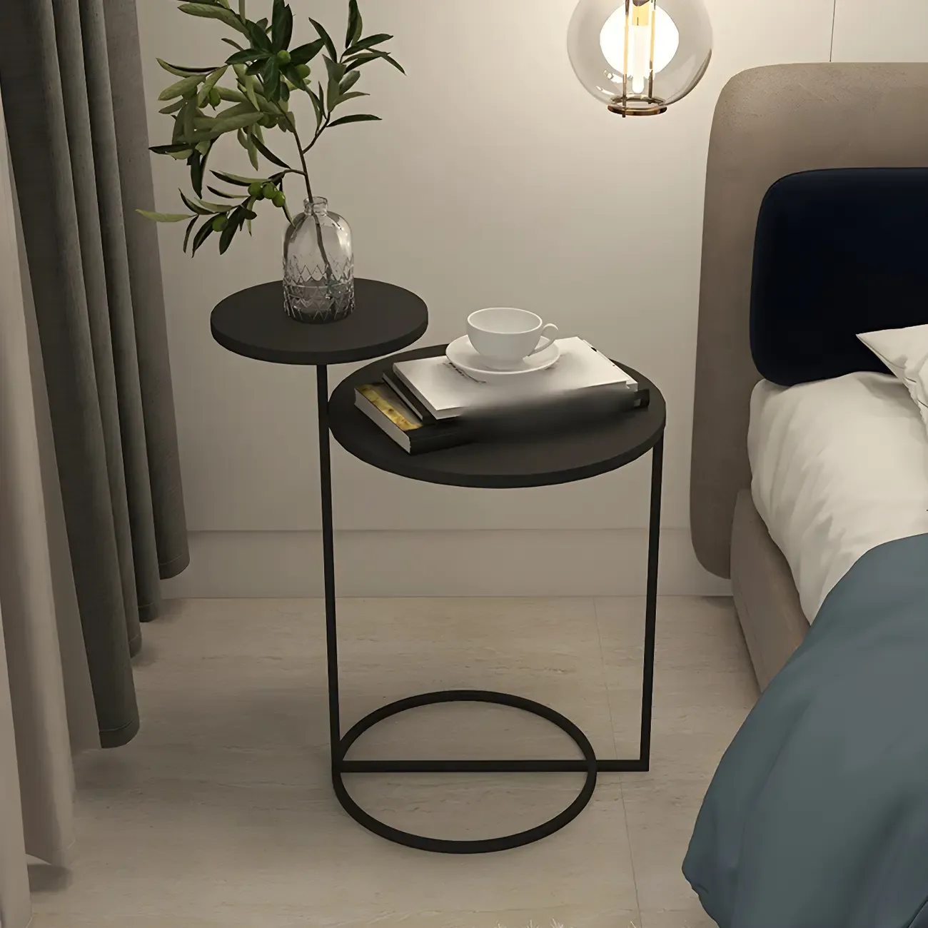 Minimalist Metal Round Bedside Table 2-Tier
