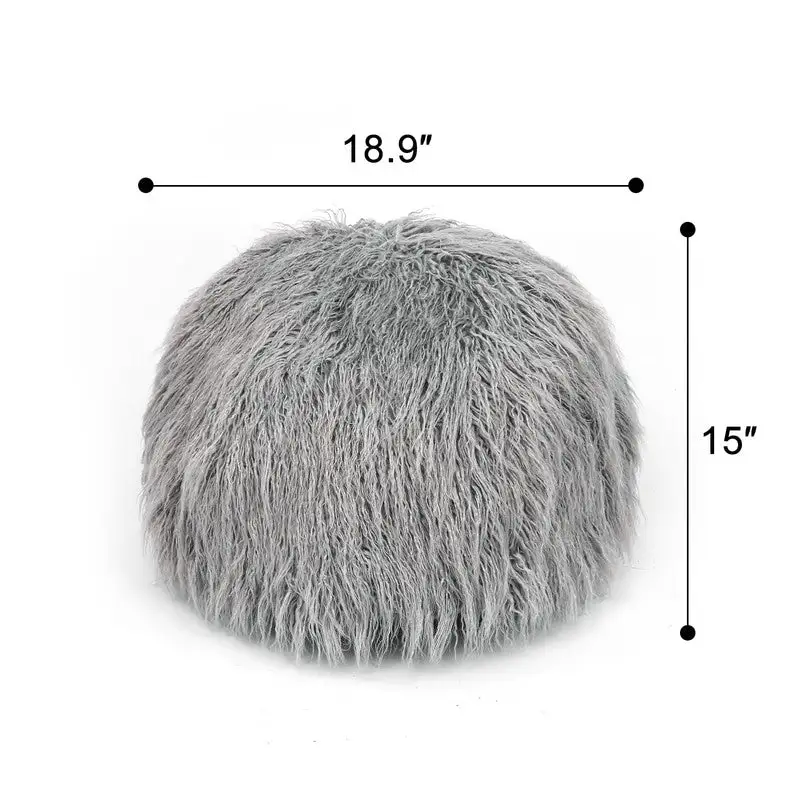 Adeco Unstuffed Ottoman Round Pouf Cushion Covers Faux Fur Foot Stool