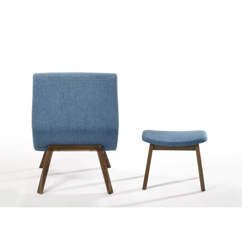 Modrest Whitney Modern Blue & Walnut Accent Chair & Ottoman