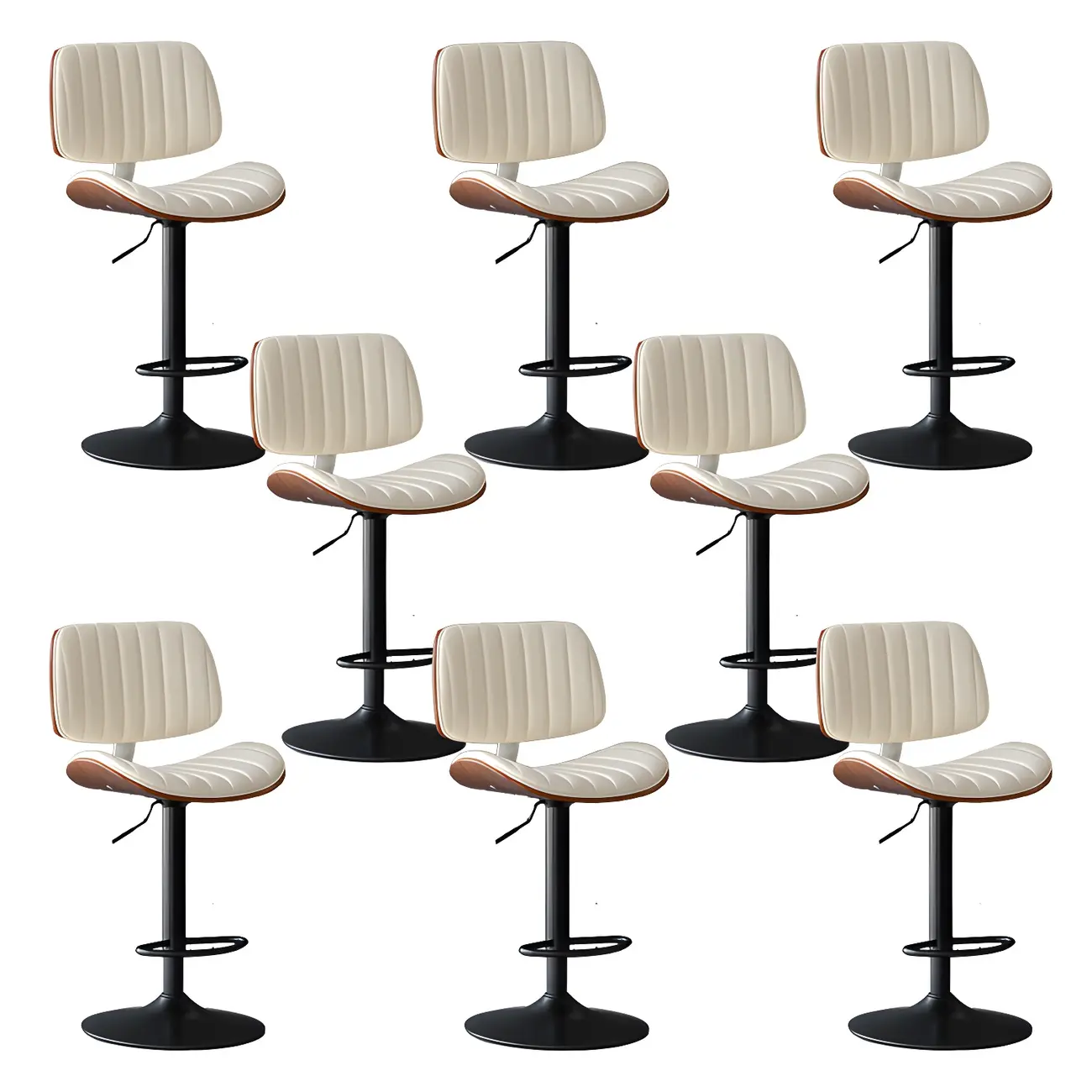 Adjustable Height Bucket Swivel Leather Bar Stool with Back