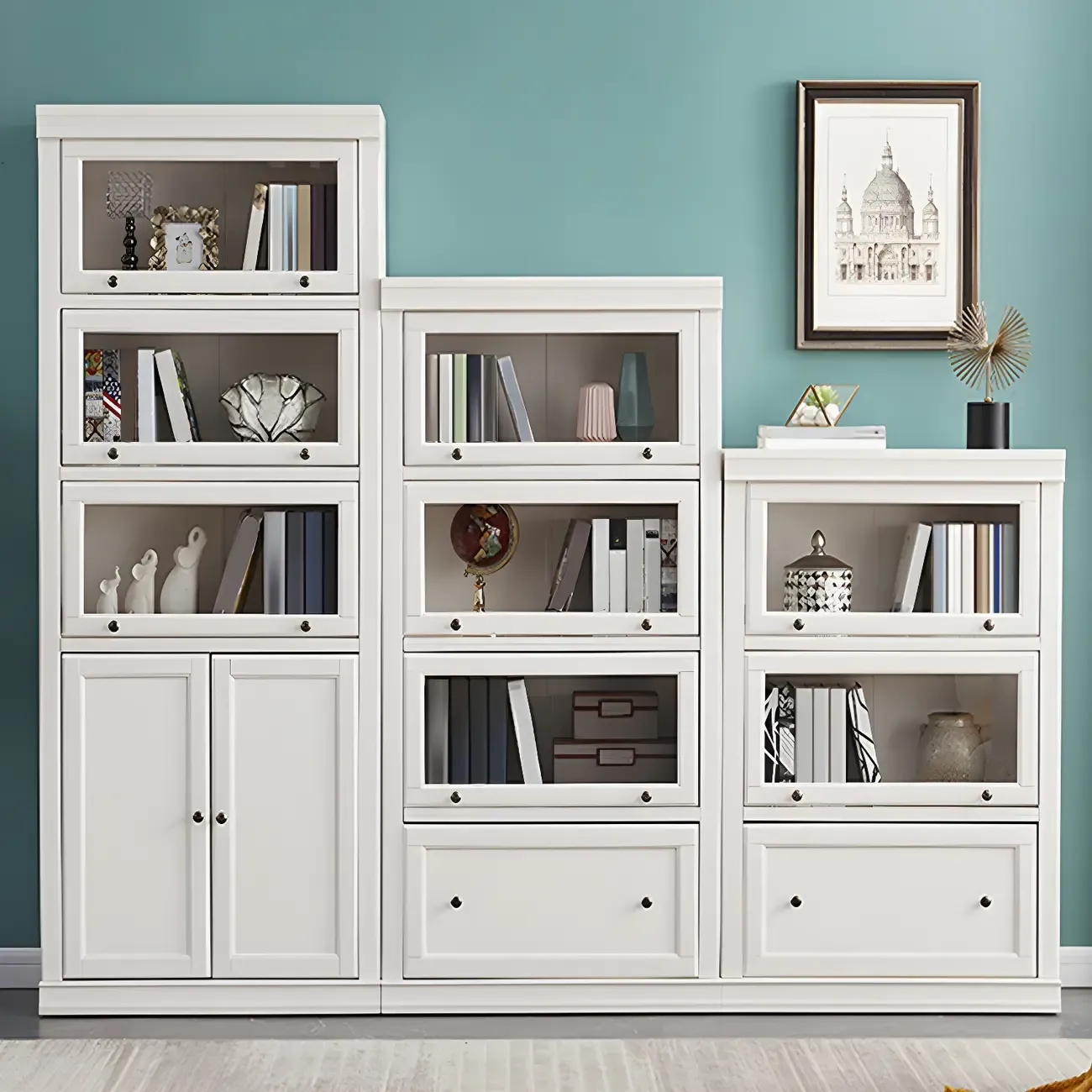 Modern Wooden Bookcase with Glass Doors for Office
