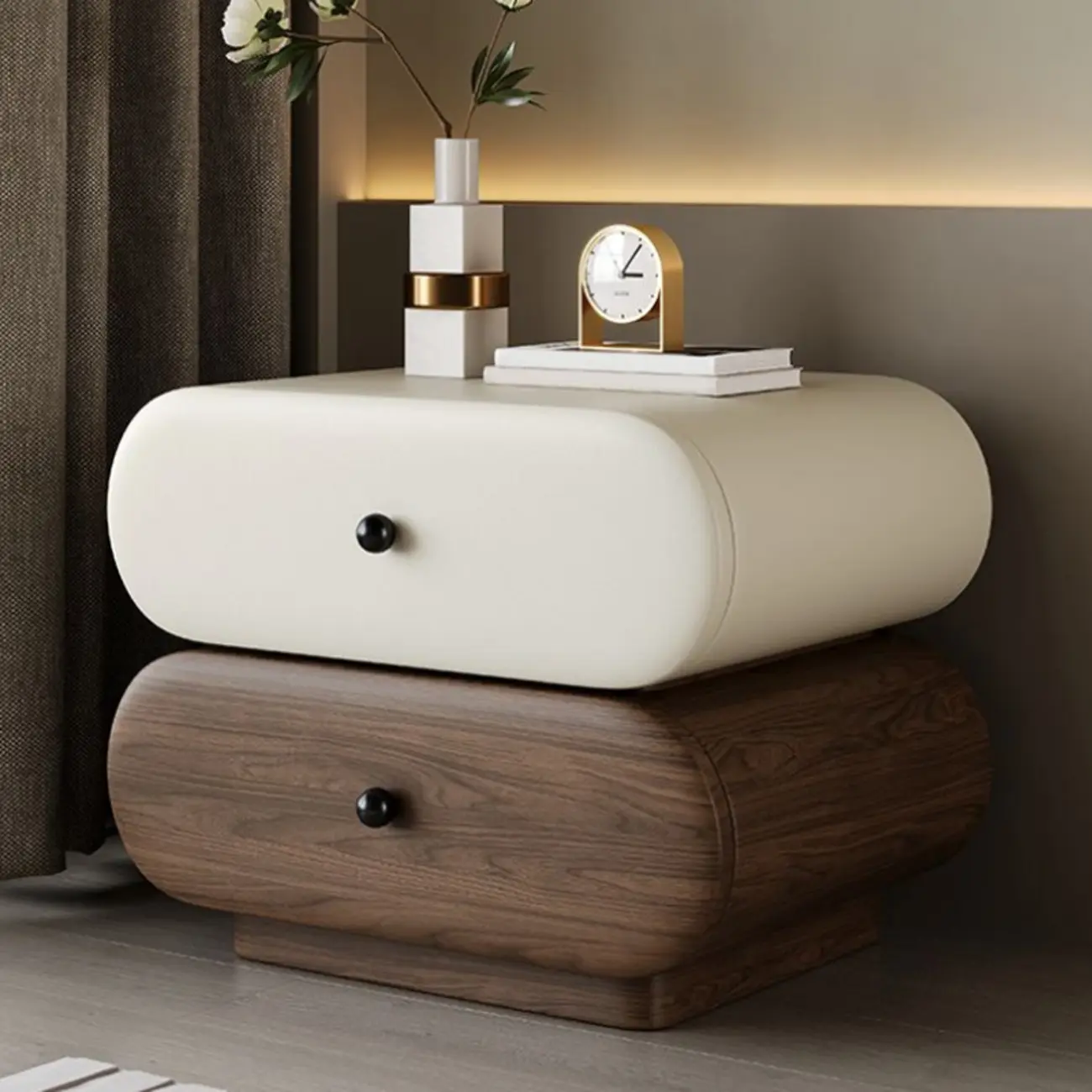 Modern Two-Tone Bedside Table with Storage Drawers