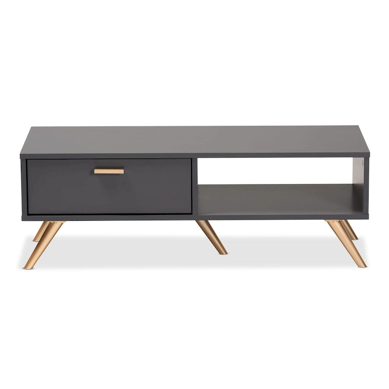 Kelson Modern Dark Grey and Gold Finished Wood Coffee Table