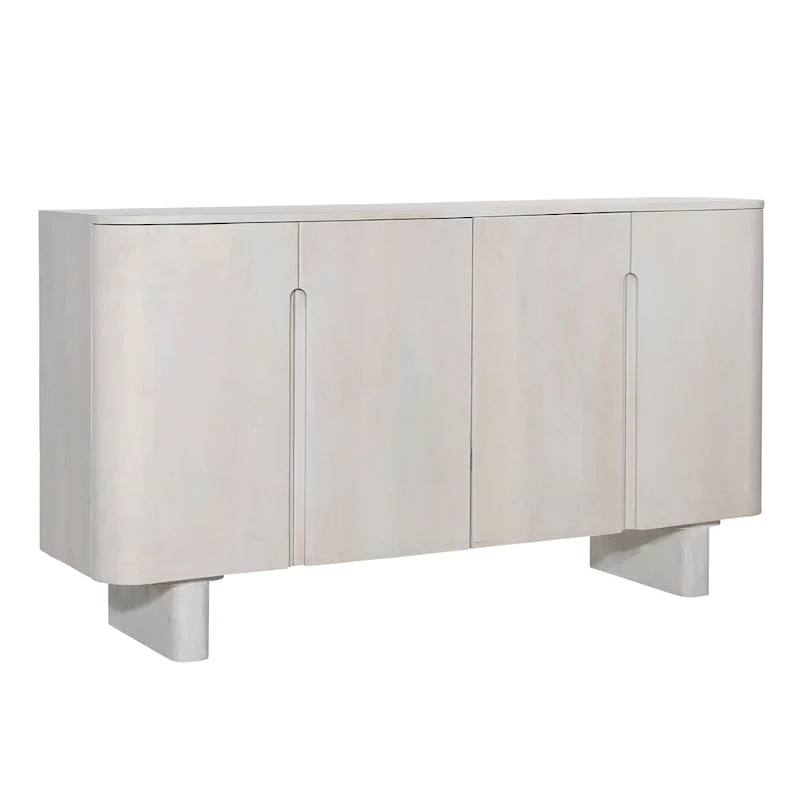 White 4-Door Mango Wood Sideboard Cabinet