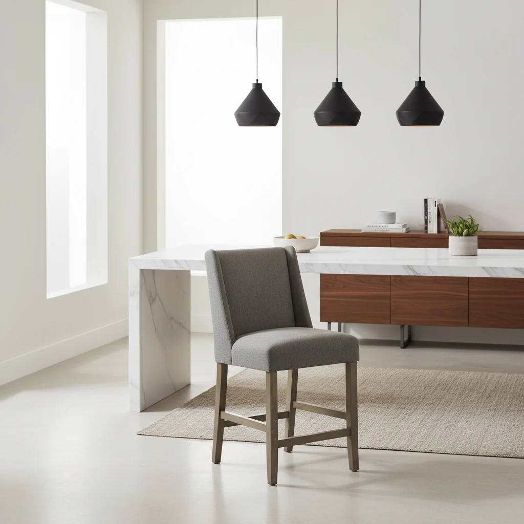 High-Back Fabric Counter Stool – Pewter Gray, Single