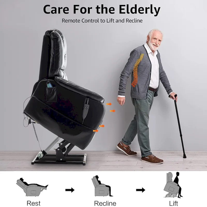 Dual Motor Power Lift Recliner, Brown/Yellow/Black, Heat & Massage, 180°, Seats 1