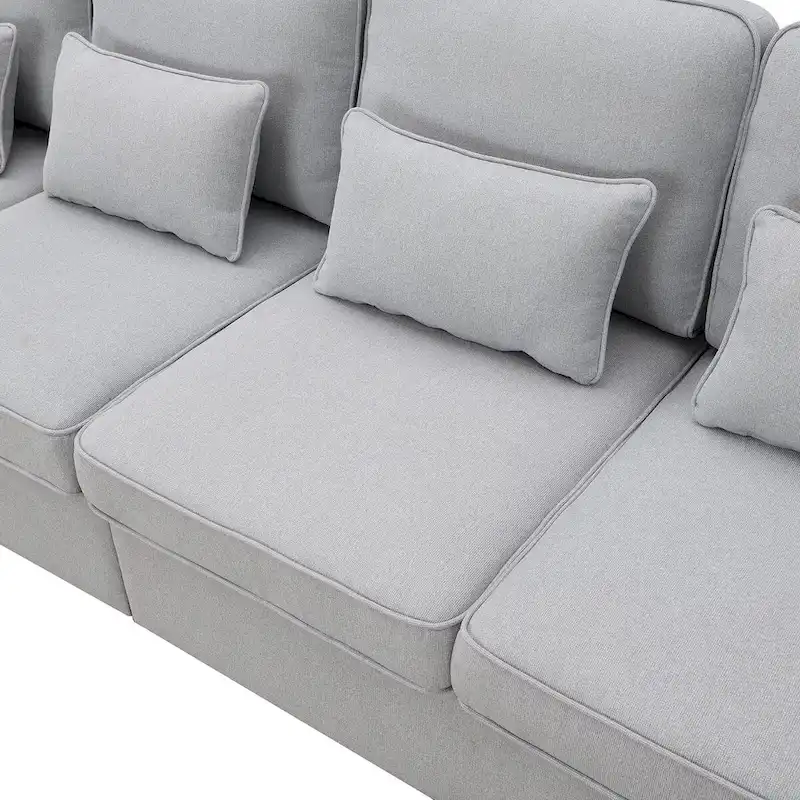 104 4-Seater Modern Linen Fabric Sofa with Armrest Pockets and 4 Pillows