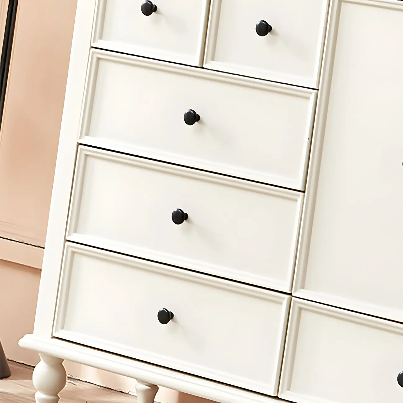 Glam Vertical White Wooden Dresser with Cabinet