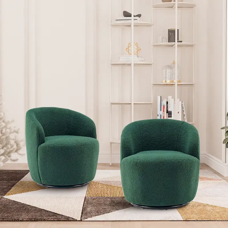 Ouyessir Modern Teddy Upholstered Swivel Barrel Chair(Set of 2)