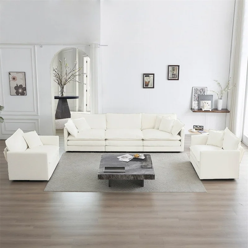 Sofa Set of 3, 1+1+3 Seats Living Room Sofa, Accent Chair, Loveseat