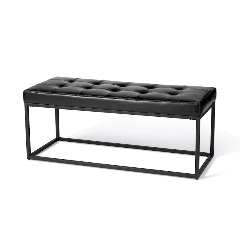 Glitzhome 45W Modern Black Tufted Upholstered Bench with Metal Frame Legs - 45W x 19H x 17.5D