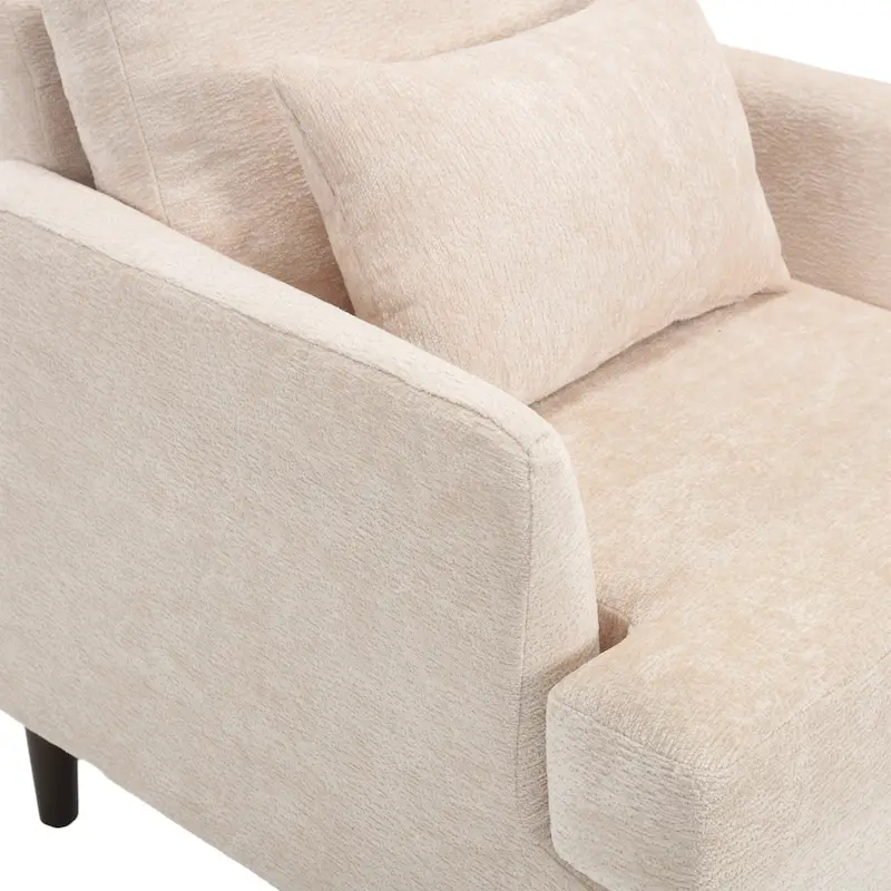Beige 29.53 Chenille Upholstered Arm Chair with Solid Wood Frame and Cushions