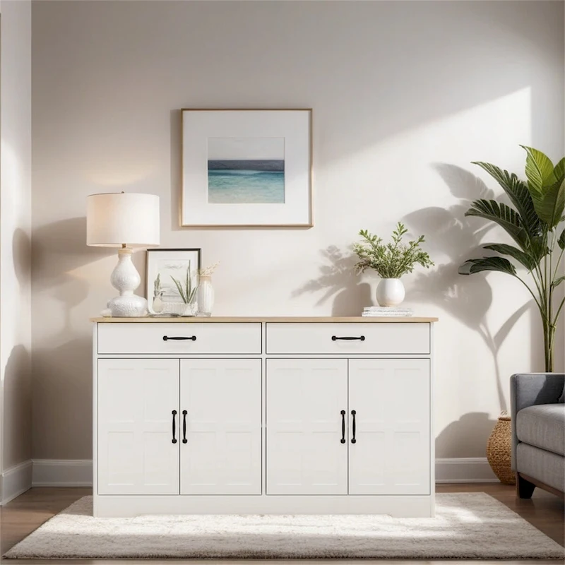 Large Farmhouse Buffet Cabinet Storage Sideboard w/2 Drawers & 4 Doors