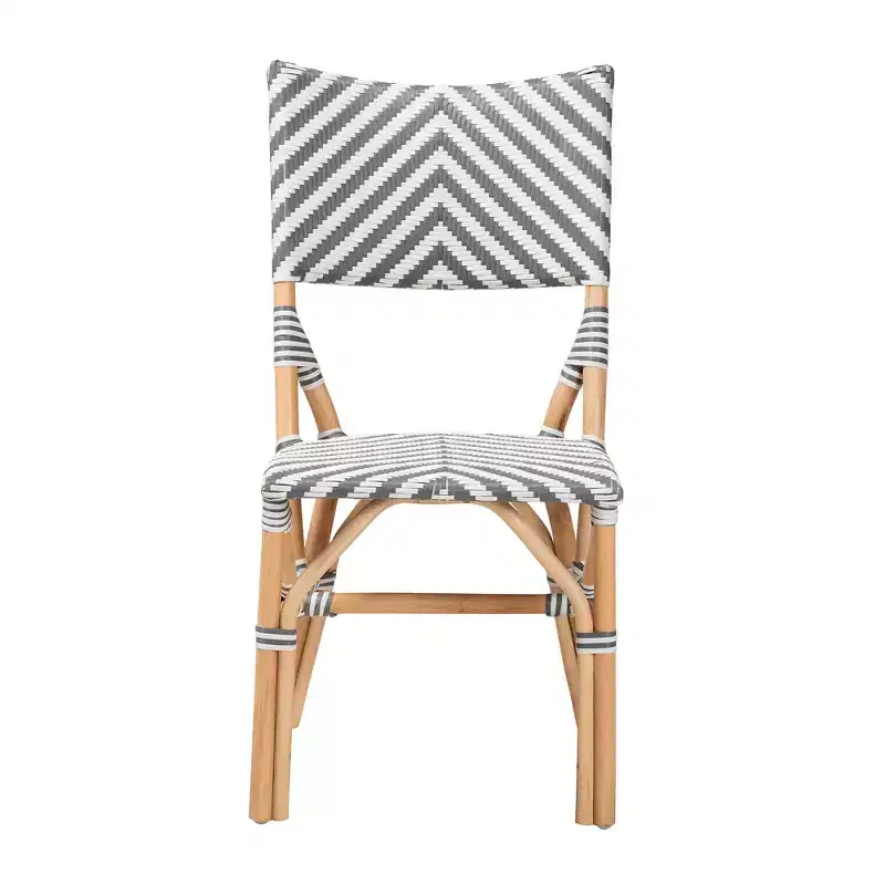 bali & pari Shai Modern French Grey and White Weaving and Natural Rattan Bistro Chair