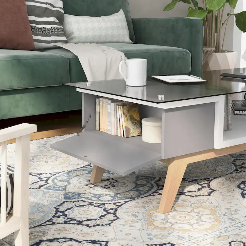 Yini Modern 47-inch Glass Top 1-Shelf Coffee Table by Furniture of America