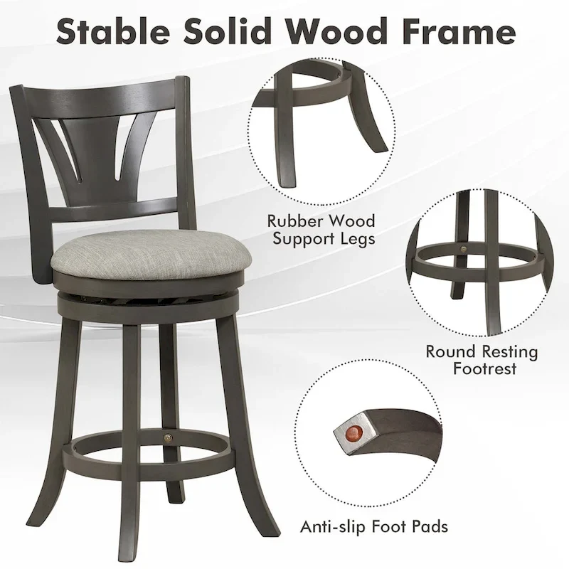1/2/4 PCS 26.5 Swivel Bar Stool Counter Height w/ Rubber Wood Legs