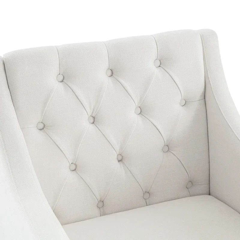 Beige Upholstered Tufted Accent Chair with Lumbar Pillow