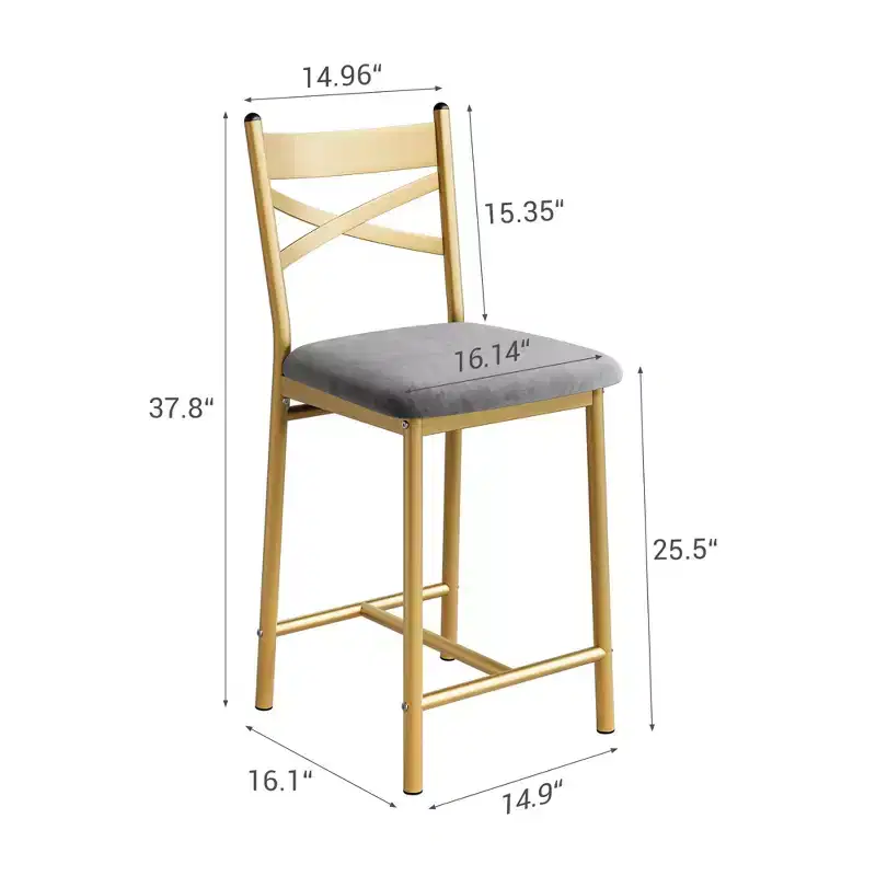 Set of 2 Counter Height Bar Stools with Back, Upholstered Faux Leather Bar Chairs with Thick Cushion and Footrest