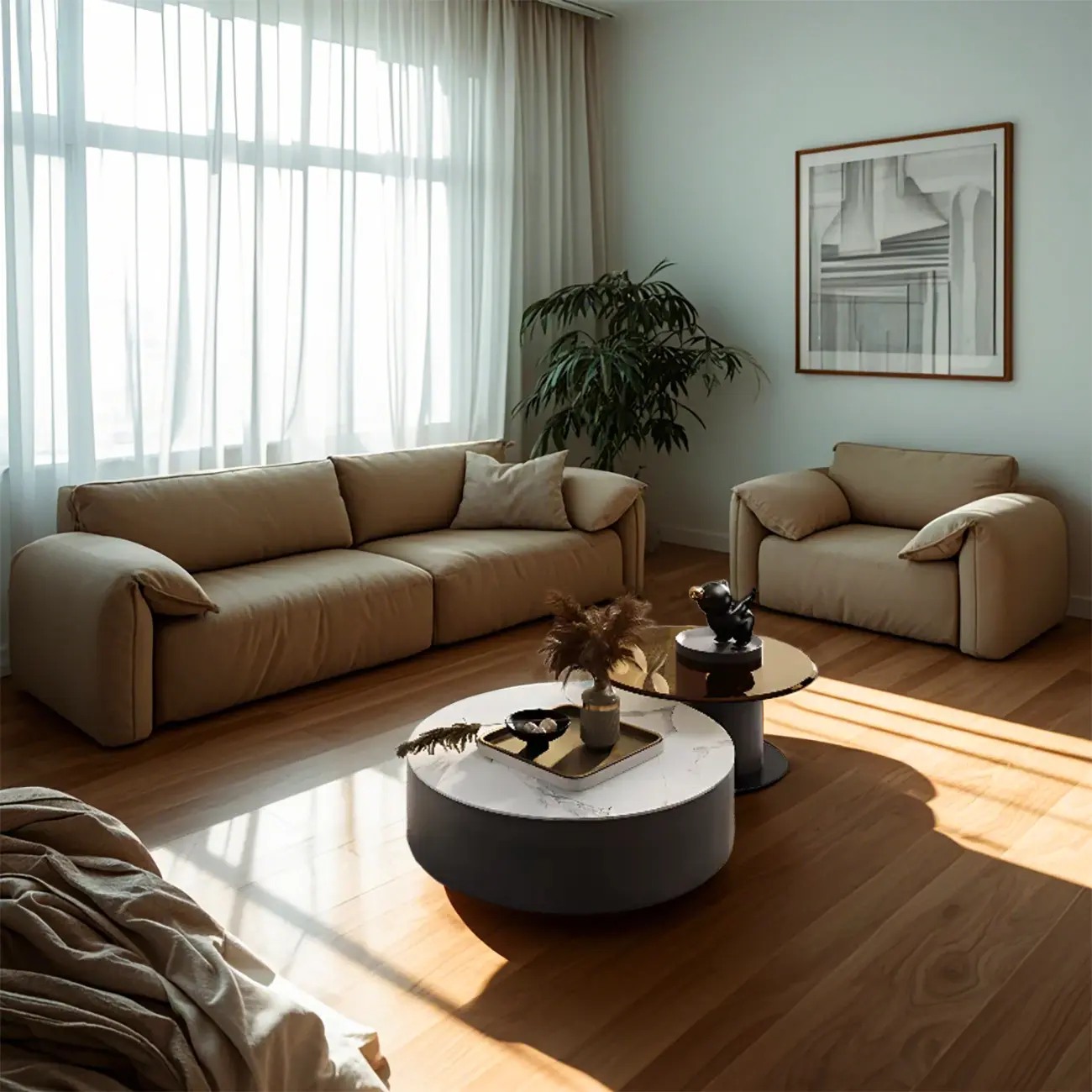 Modern Round White Nesting Coffee Table Set with Drawers