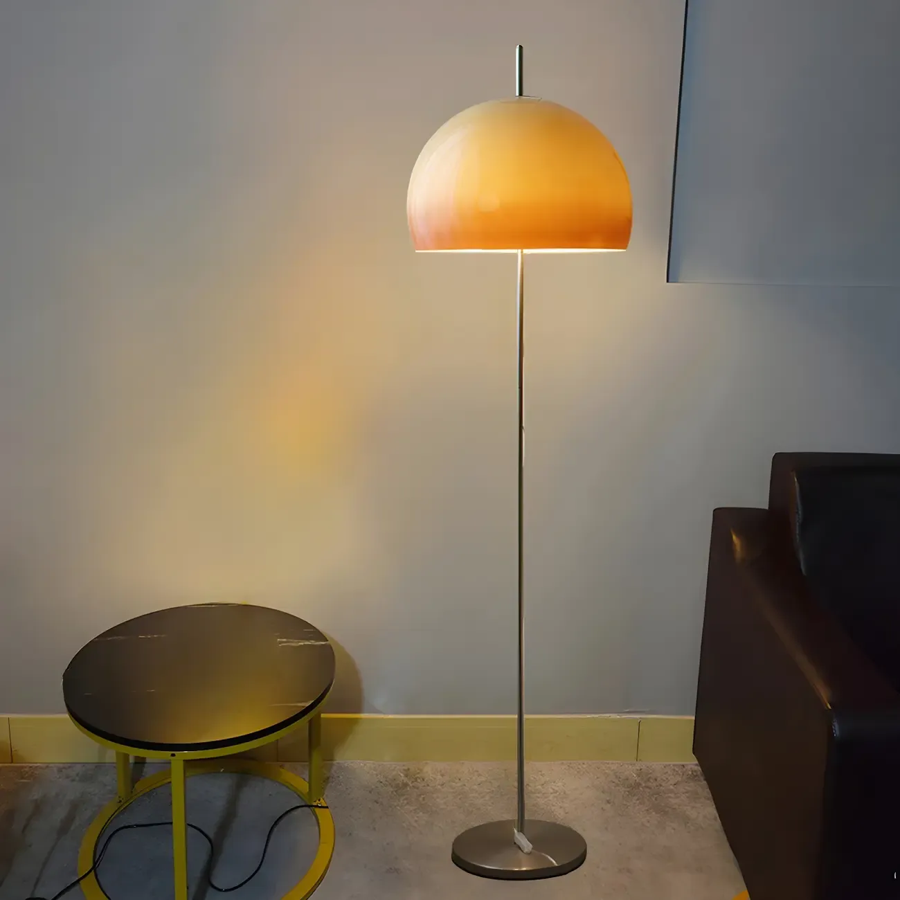 Contemporary Stand Up Floor Lamp with Amber Orange Glass Dome